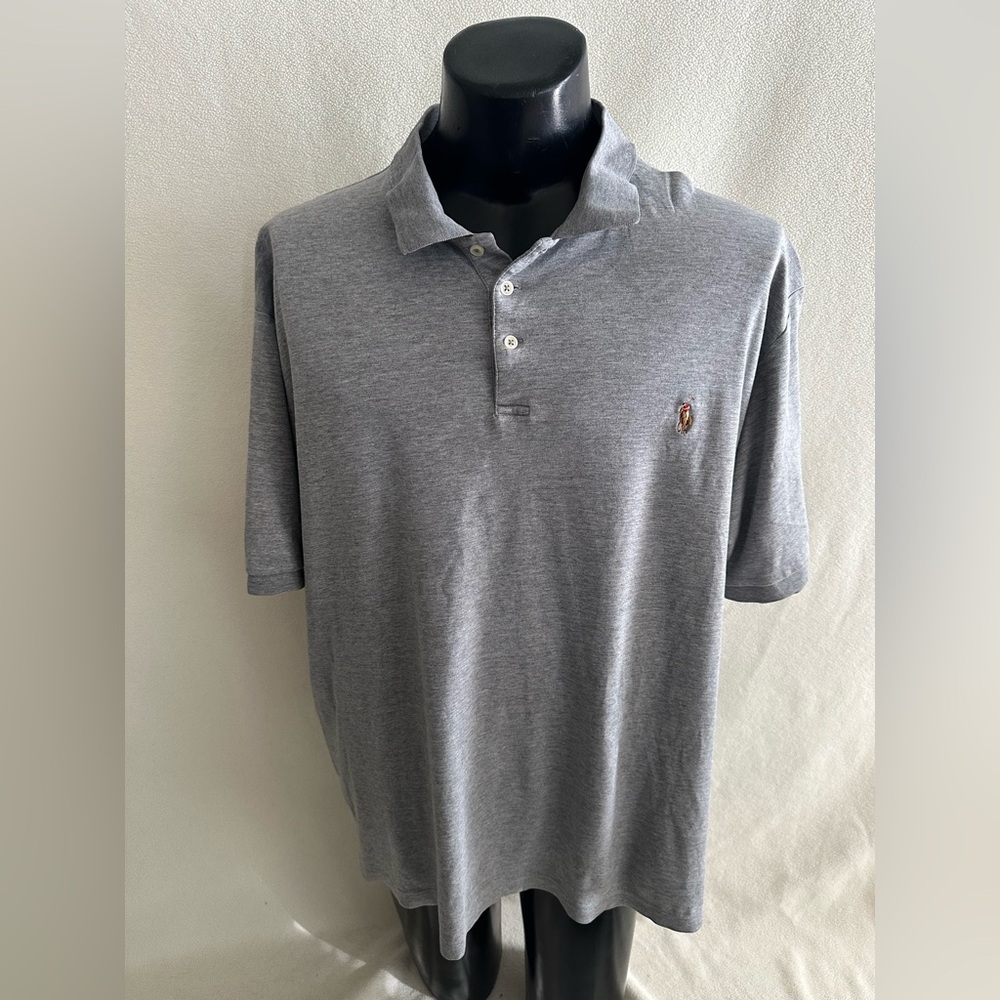 Polo Ralph Lauren Shirt Men’s  2XLT Gray Soft Cotton S/S Polo Flesh Pony READ*